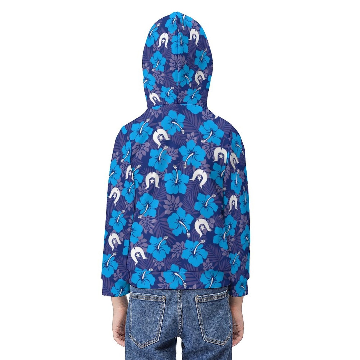 Hibiscus flowers with White Dhari (Royal blue) on Children's Hoodie