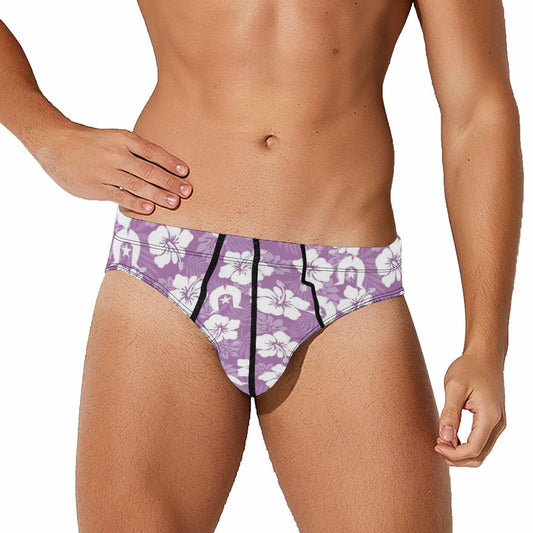 White Hibiscus and Dhari (Purple) on Milk Silk Men's Briefs