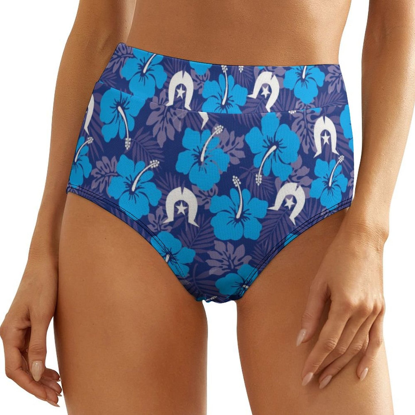 Hibiscus flowers with White Dhari (Royal blue) on  Women's High-Rise Panties