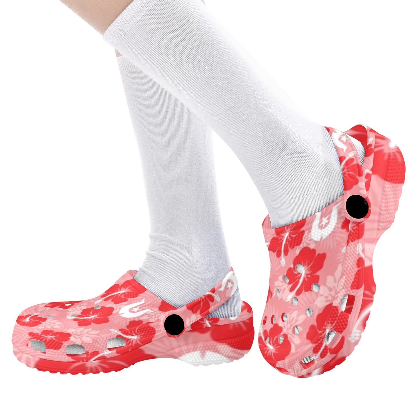 Hibiscus flowers with Dhari (Royal Pink) on Kids Clogs