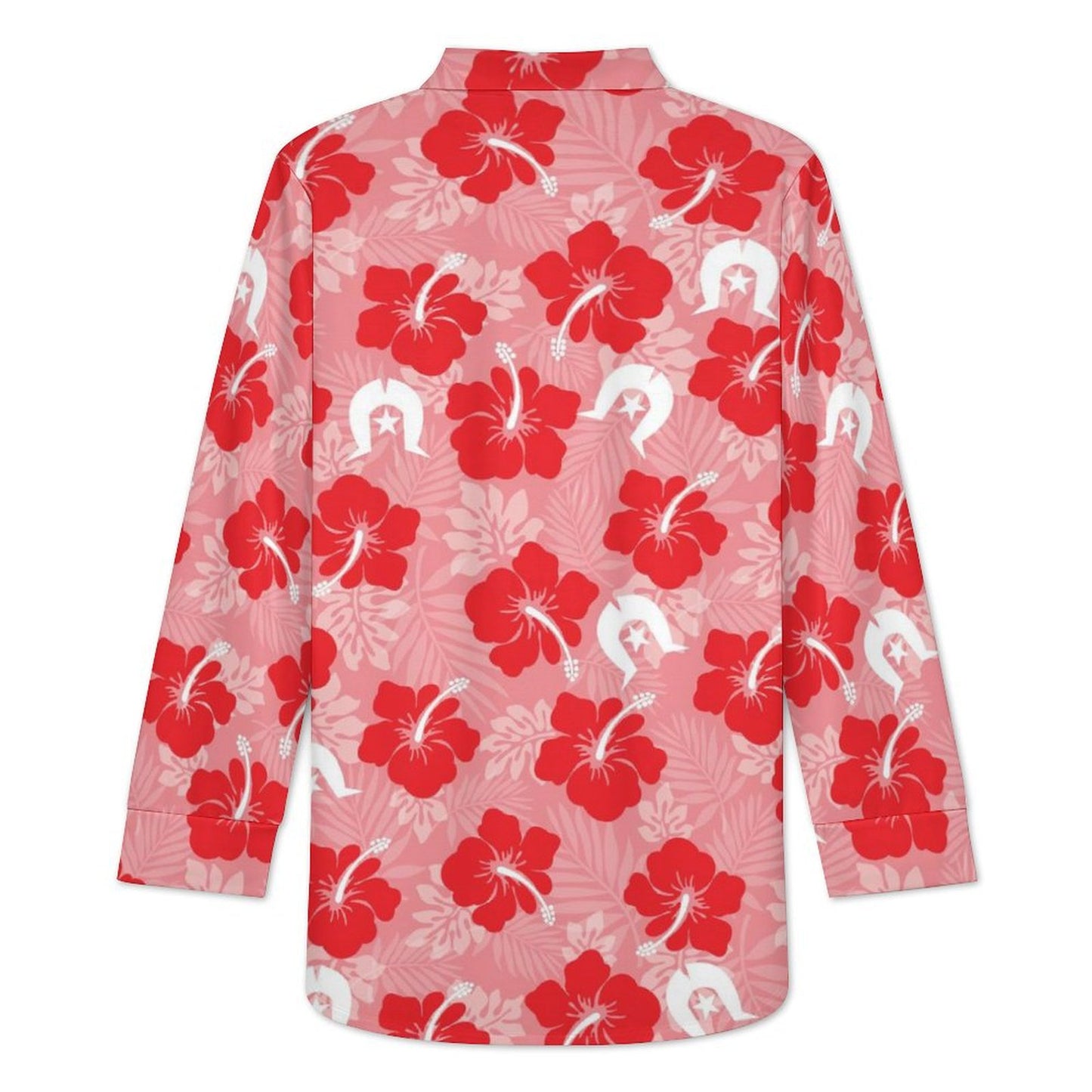 Hibiscus flowers with Dhari (Royal Pink) on Women's Long Sleeve Shirt Dress