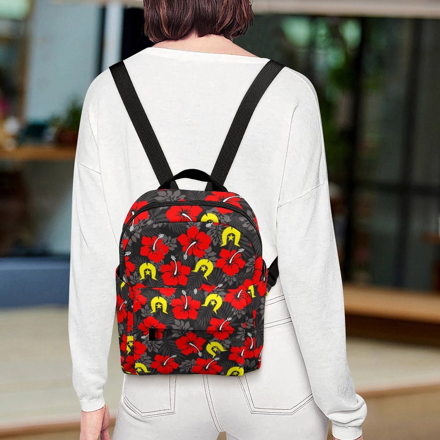 Royal Red Hibiscus with Yellow Dhari on Mini Backpack