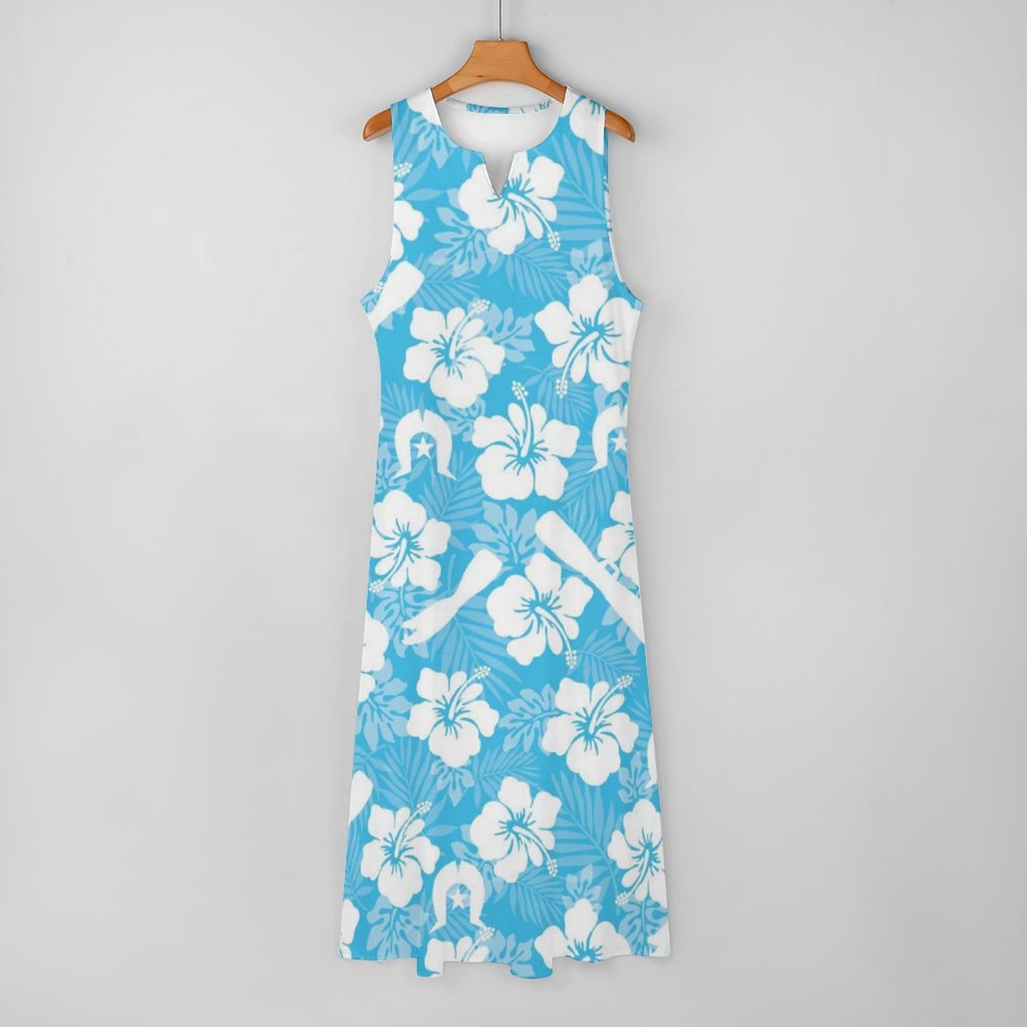 White Hibiscus flowers, Warup and Dhari on Sleeveless Ankle-length Dress