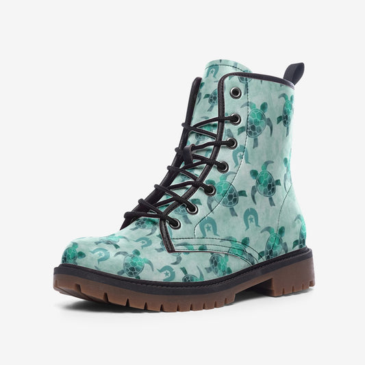 Aqua Turtle Pattern on Casual Leather Lightweight Boots
