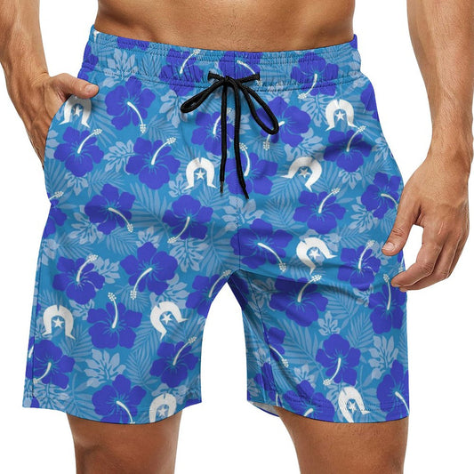 Hibiscus flowers with Dhari (Royal blue) on Men's Board Shorts