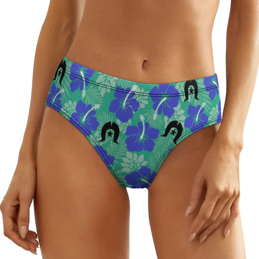 Royal Blue Hibiscus flowers with Black Dhari on Women's Low-Rise Panties