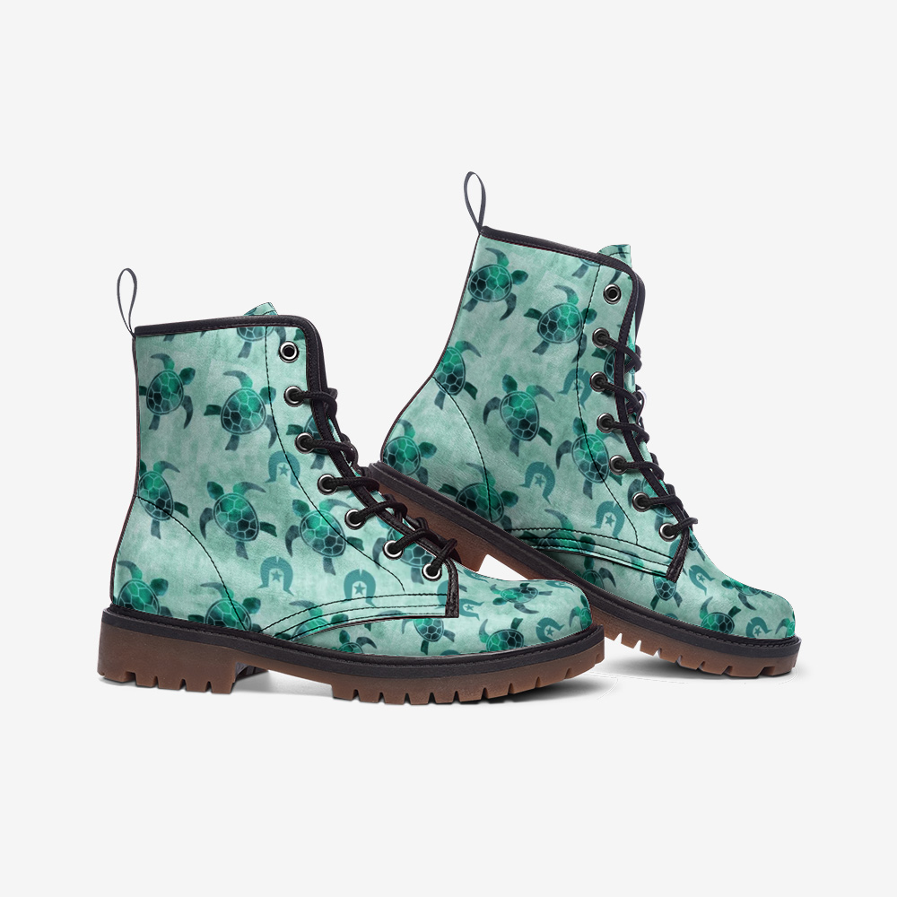 Aqua Turtle Pattern on Casual Leather Lightweight Boots