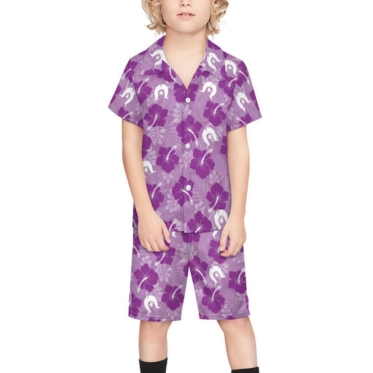 Hibiscus flowers with White Dhari (Royal purple) on Youth's/Kid's Casual Beach Outfit