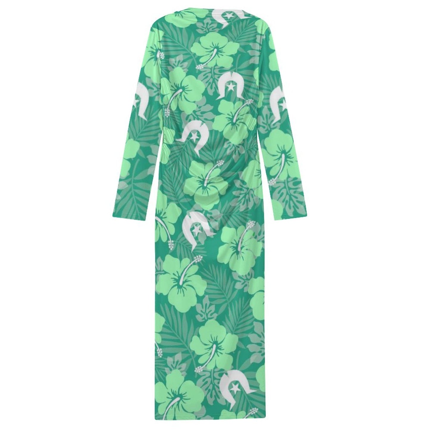 Hibiscus flowers with Dhari (Royal mint) on Long-Sleeve Draped Bodycon Dress