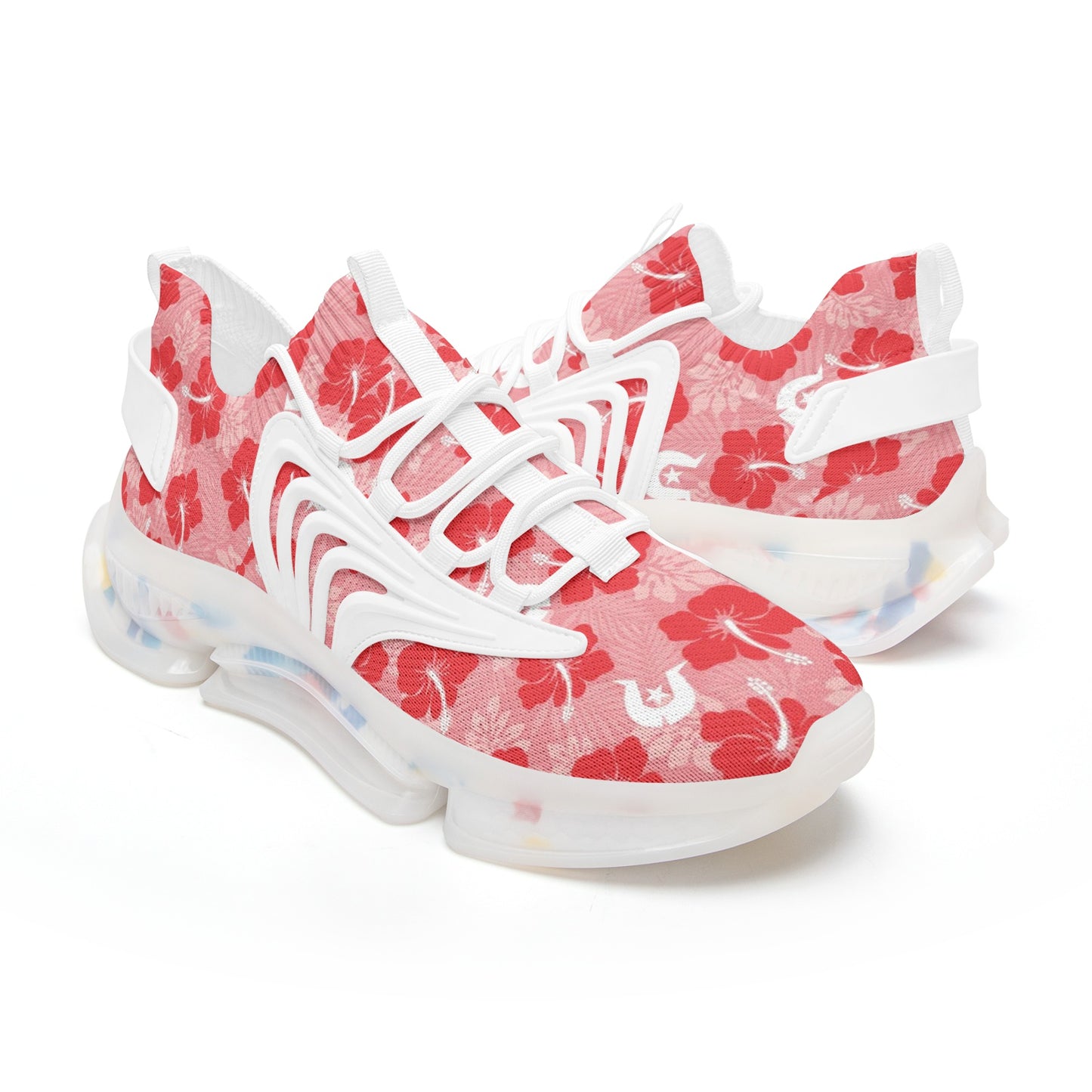 Hibiscus flowers with Dhari (Royal Pink) on Unisex Low Top Mesh Sneakers