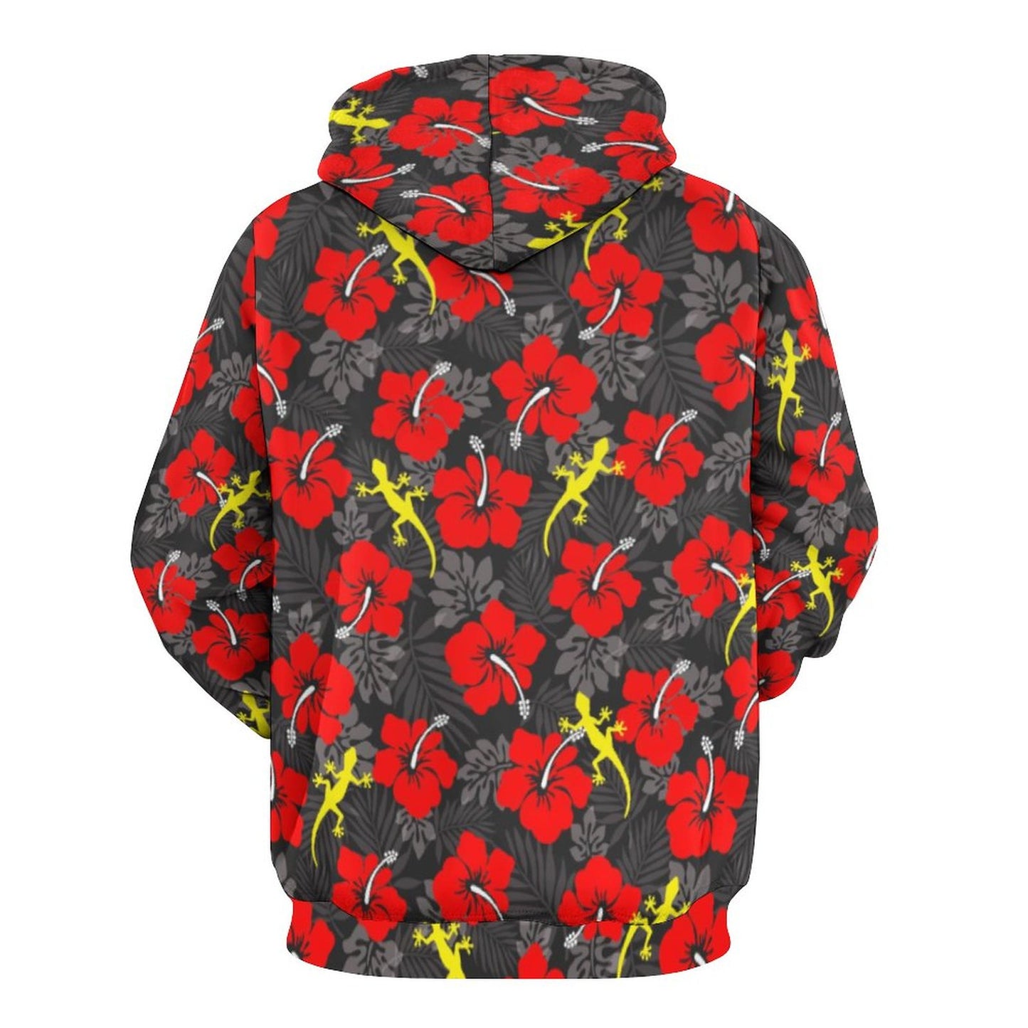 Royal Red Hibiscus flowers with Gecko on Men's Cool Hoodie with Double-layer Cap