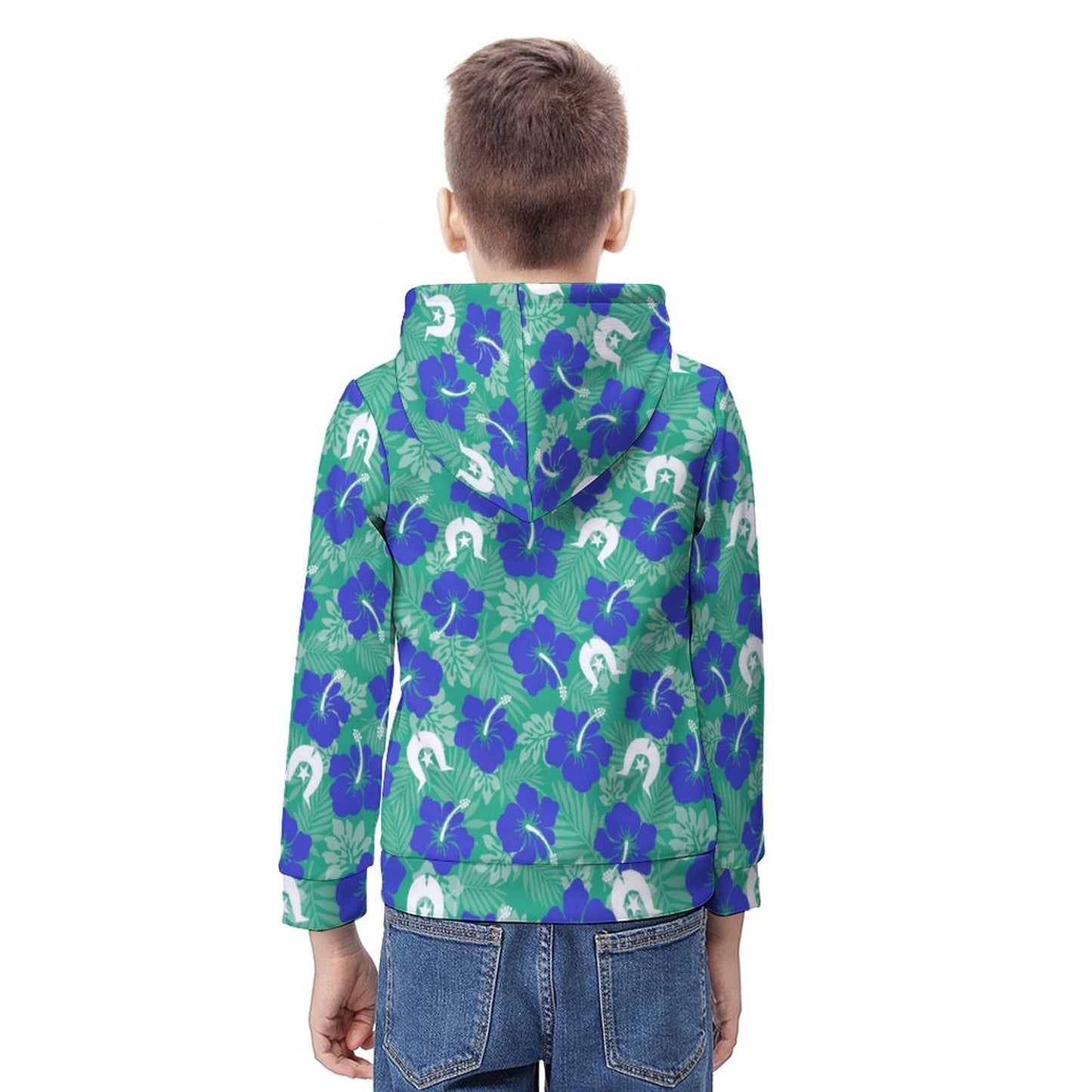Royal Blue Hibiscus flowers with Dhari on Youth's Hoodie