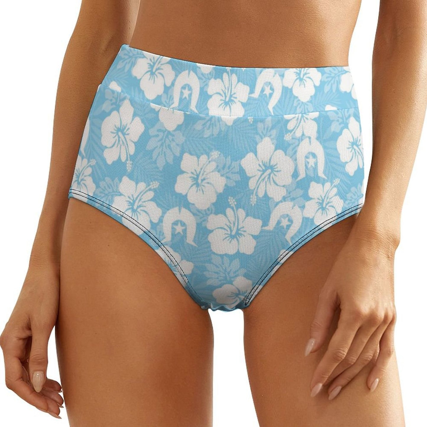 White Hibiscus and Dhari (blue) on Women's High-Rise Panties