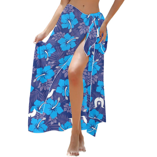 Hibiscus flowers with White Dhari (Royal blue) on  Long Beach Sarong Wrap