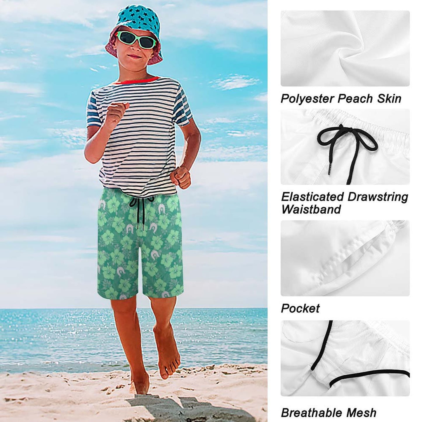 Hibiscus flowers with Dhari (Royal mint) on Kid's Beach Pants