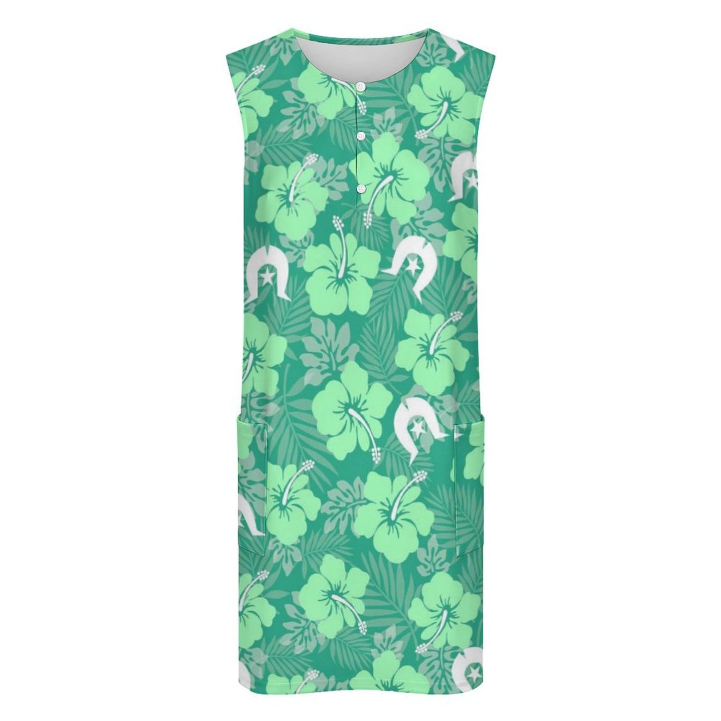 Hibiscus flowers with Dhari (Royal mint) on Sleeveless Pocket Dress