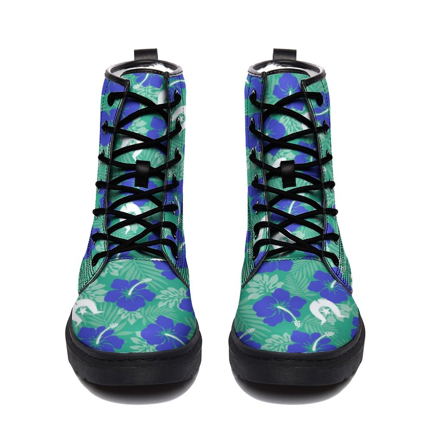 Royal Blue Hibiscus flowers with Dhari on Unisex Boots for Men and Women