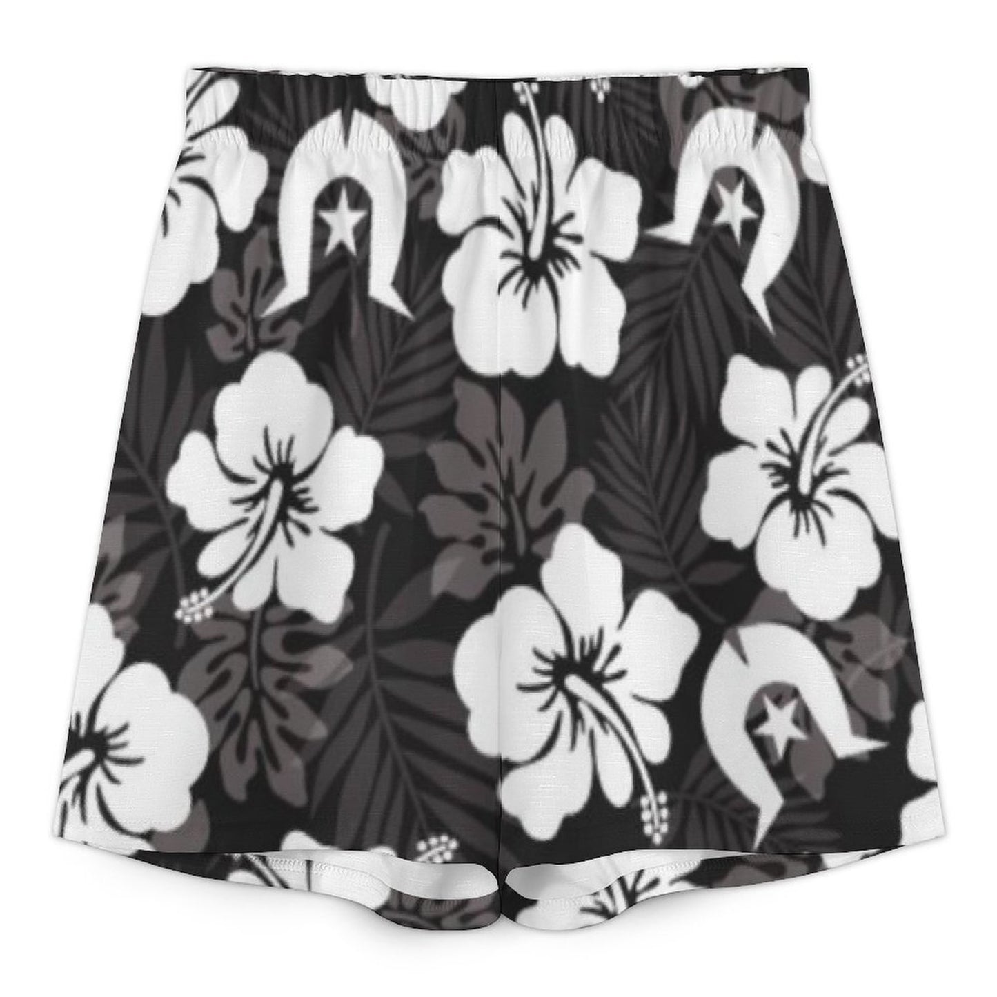 White Hibiscus and Dhari (Black) on Mediterranean Style V-Neck Suit