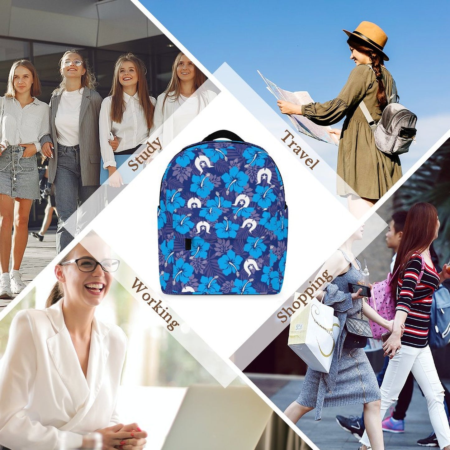 Hibiscus flowers with White Dhari (Royal blue) on Mini Backpack