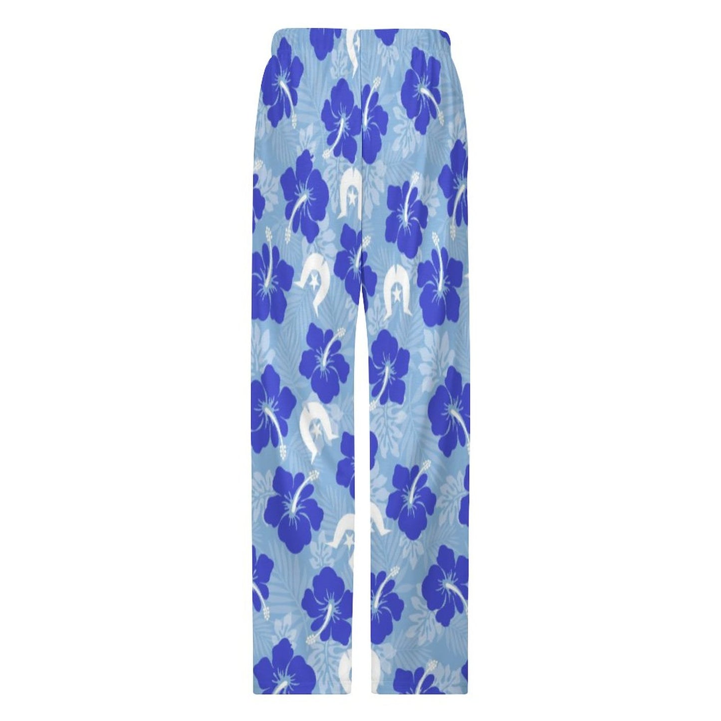 Hibiscus flowers with White Dhari (Sky blue) on Cotton Loose Loungewear Pants for Men
