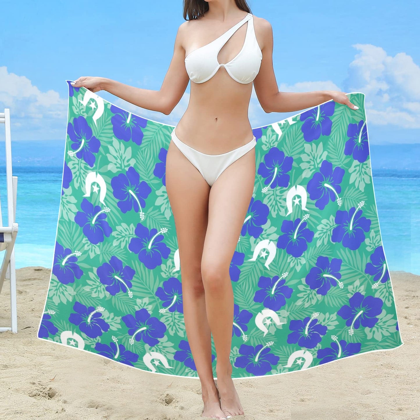 Hibiscus flowers with Dhari (Royal mint) on Long Beach Sarong Wrap