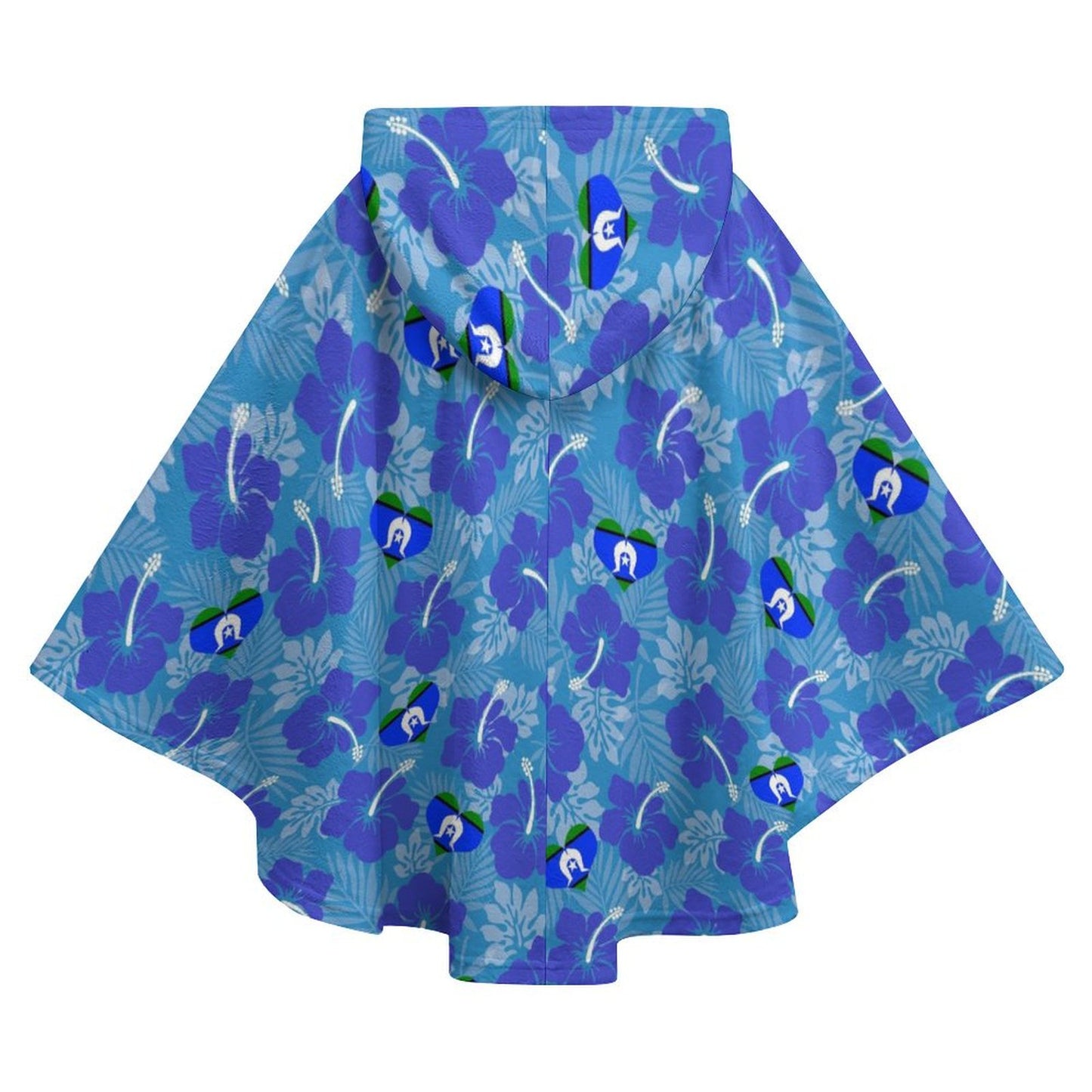 Hibiscus flowers with Torres Strait Heart Flag on Fleece Hooded Cape for Adults