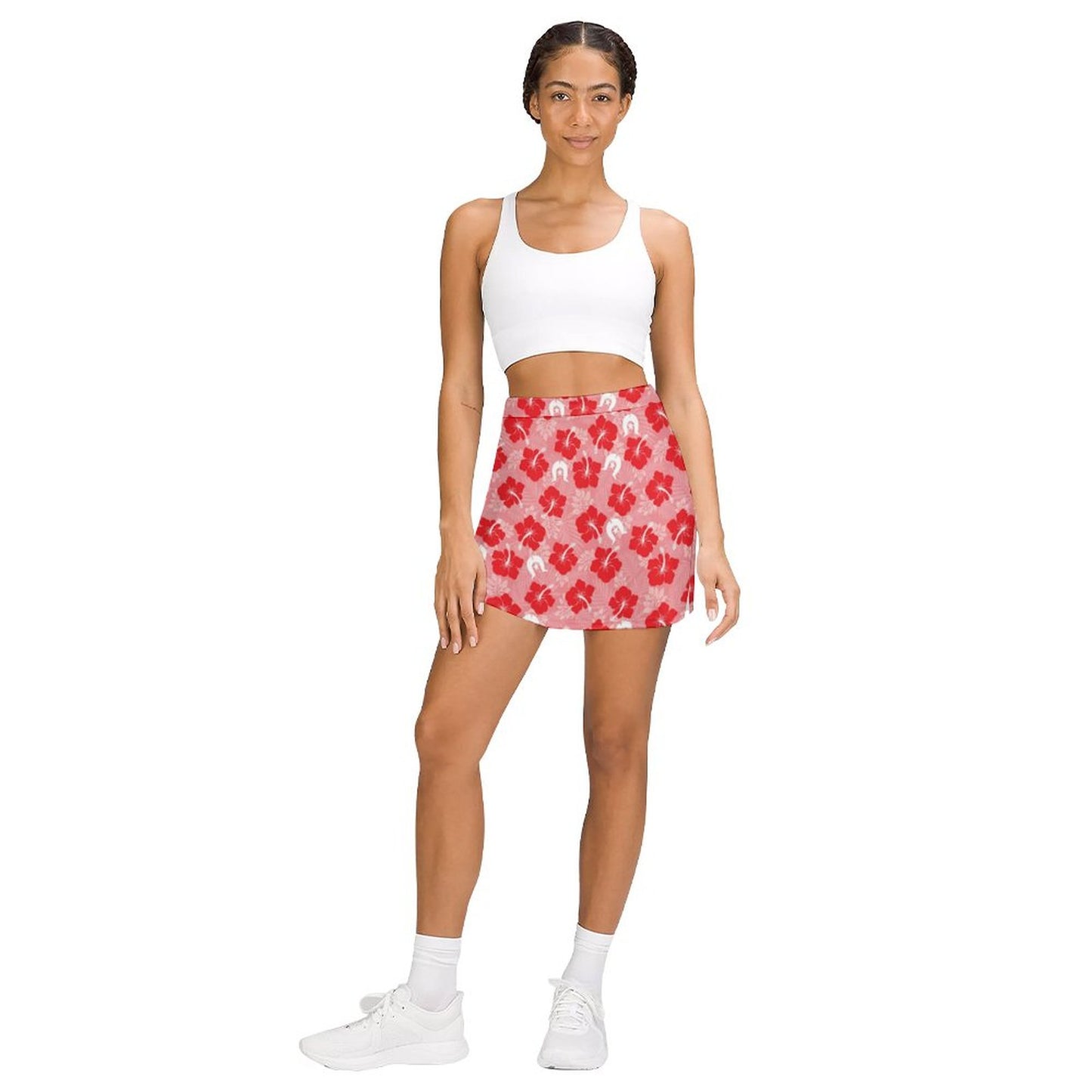 Hibiscus flowers with Dhari (Royal Pink) on Anti-peep Skort with Pocket AMQ