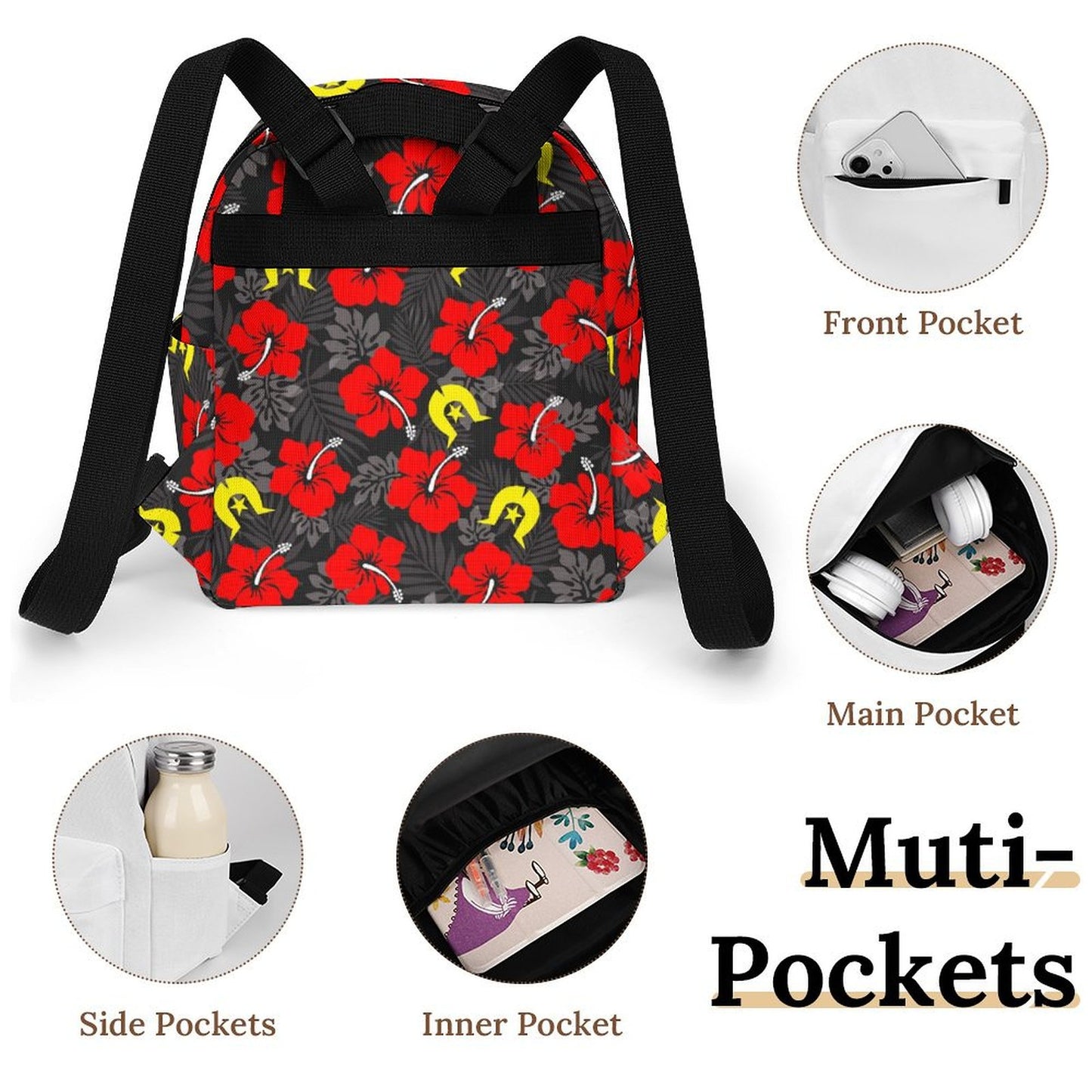 Royal Red Hibiscus with Yellow Dhari on Mini Backpack