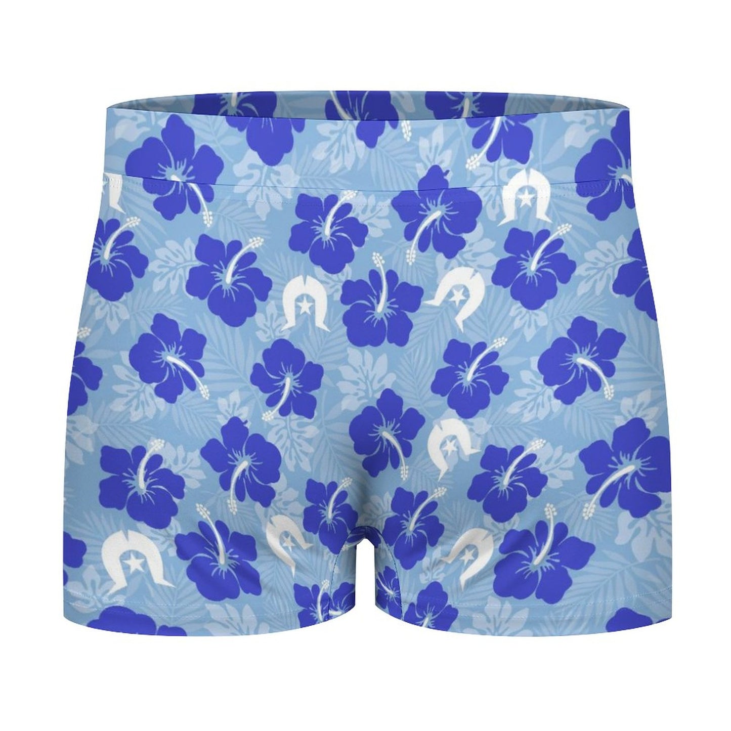 Hibiscus flowers with White Dhari (Sky blue) on Milk Fiber Boxer Shorts for Men