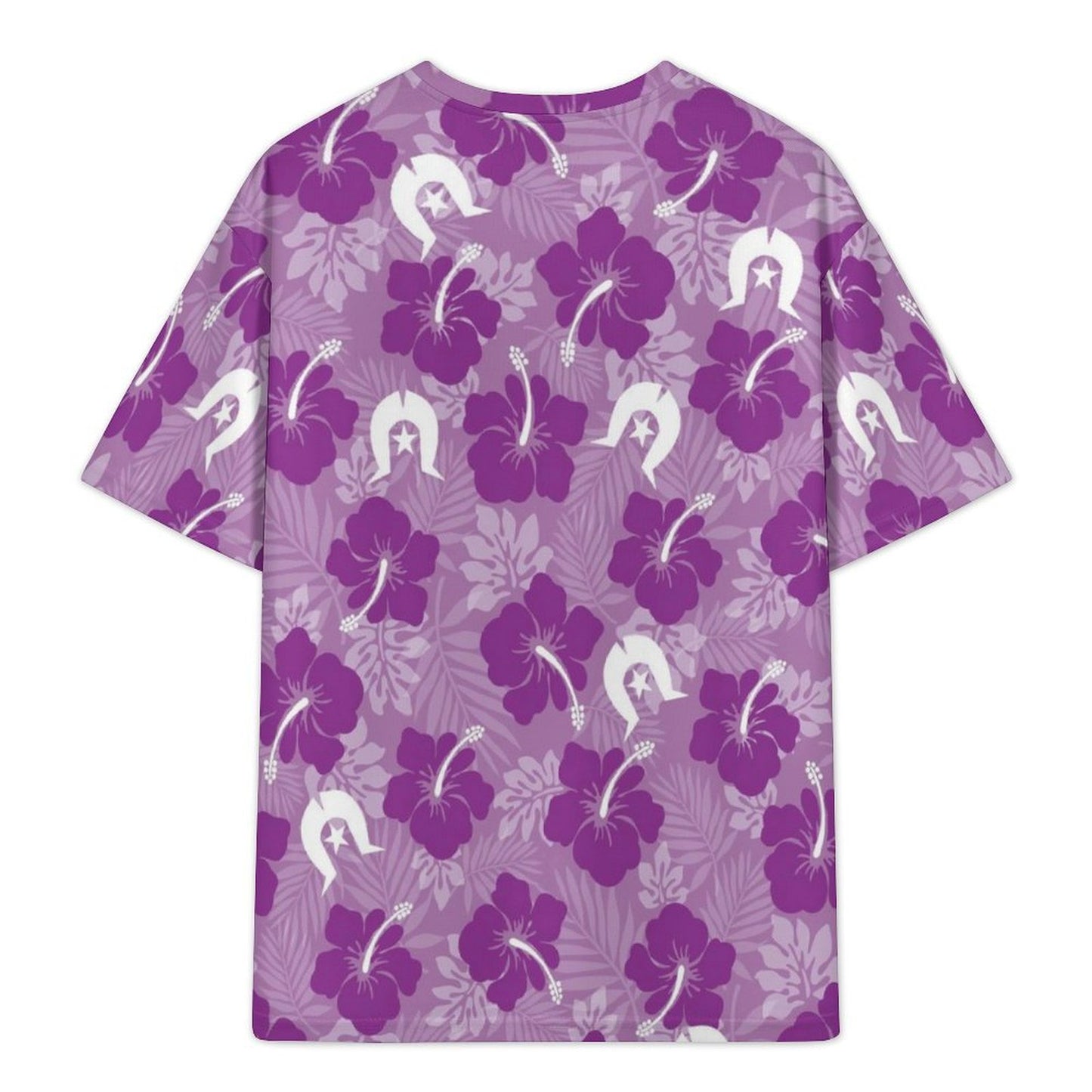 White Hibiscus and Dhari (Purple) on Plus Size Drop Shoulder T-Shirt