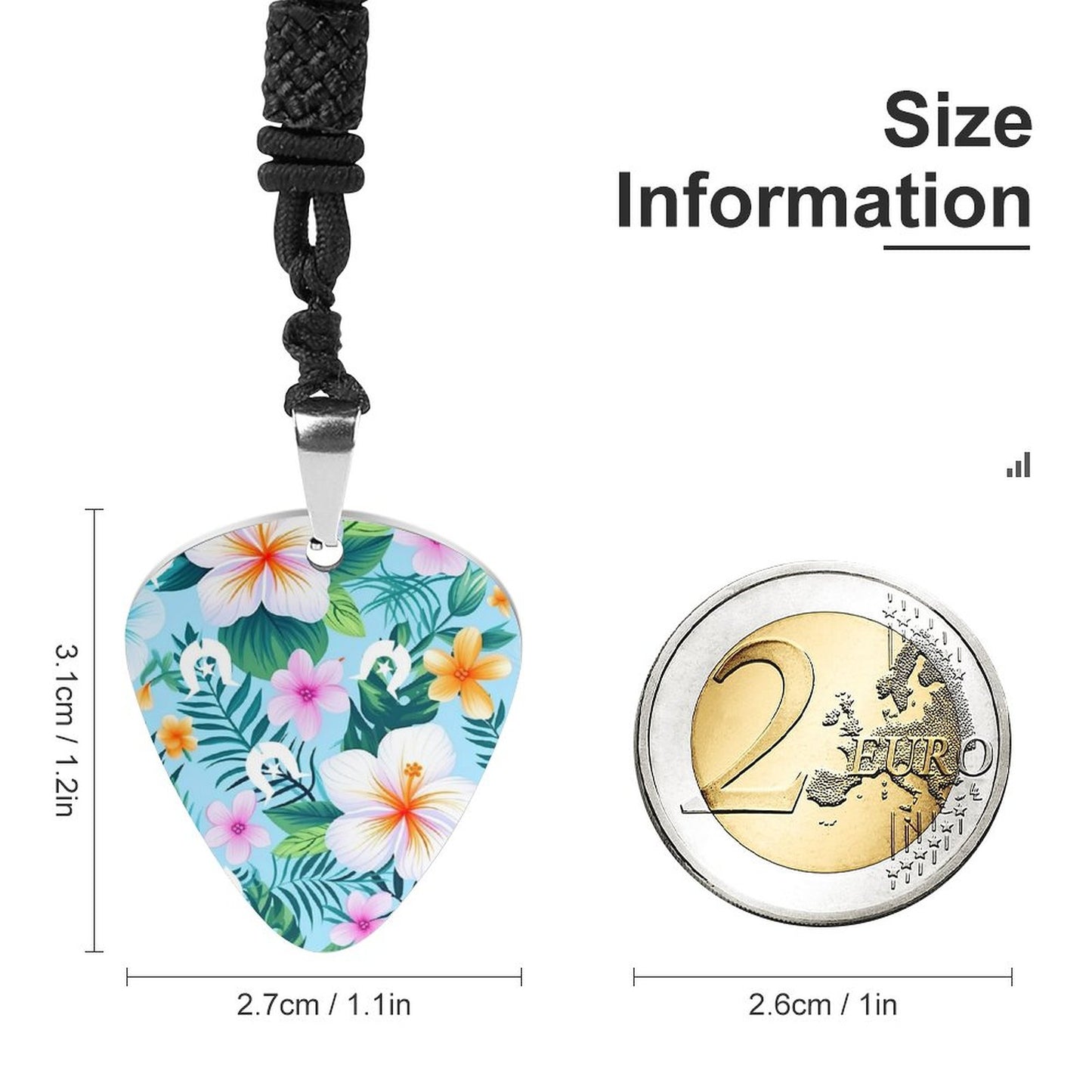Pink Hibiscus flowers with White Dhari on Trendy Guitar Pick Necklace