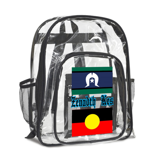 Zenadth Kes with Aboriginal & Torres Strait flag on Clear Backpack