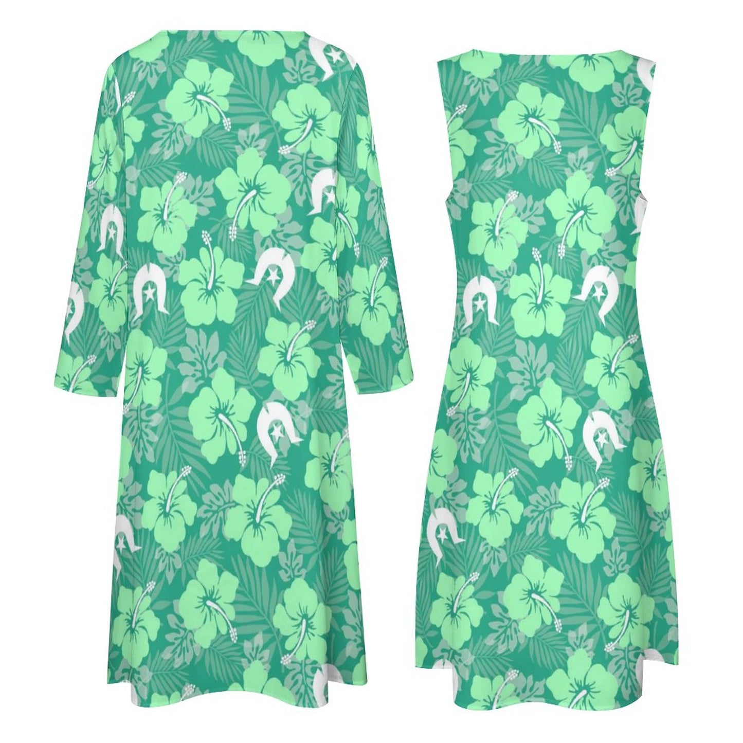 Hibiscus flowers with Dhari (Royal mint) on Long Dress Set