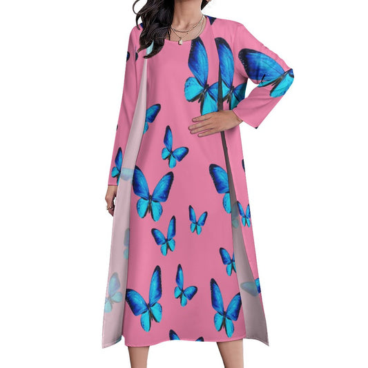 Blue Butterflies on Long Dress Set