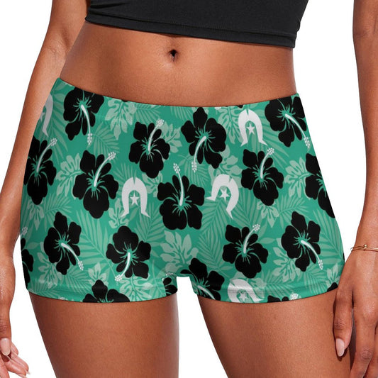 Black Hibiscus with White Dhari on 180gsm Women's Boxer Briefs