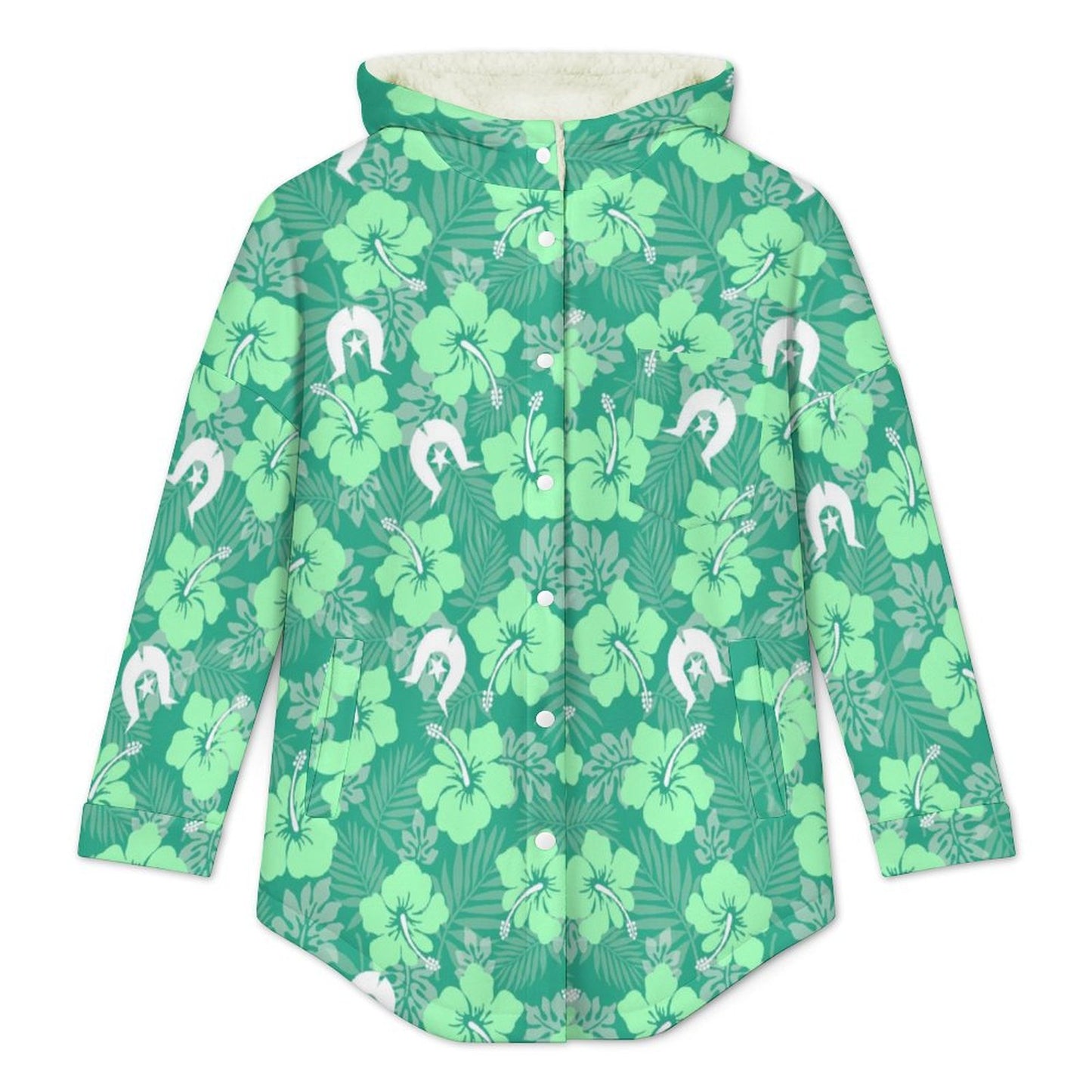 Hibiscus flowers with Dhari (Royal mint) on Women's Full Snap Fleece Jacket