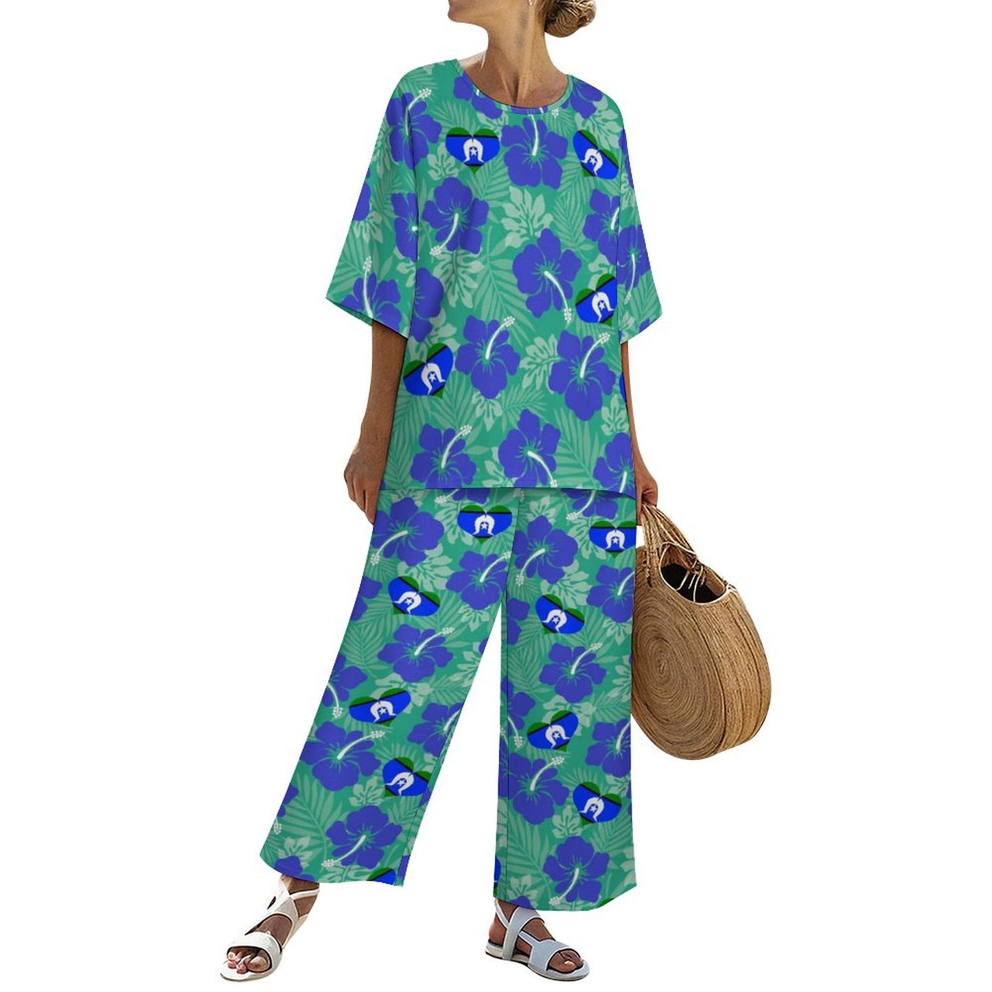 Hibiscus flowers with Torres Strait Heart Flag on Women's Mediterranean Style Set