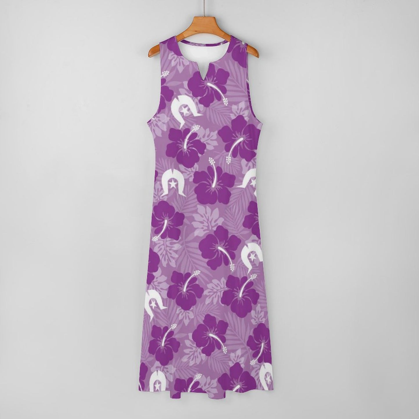 Hibiscus flowers with Dhari (Royal purple) on Sleeveless Ankle-length Dress