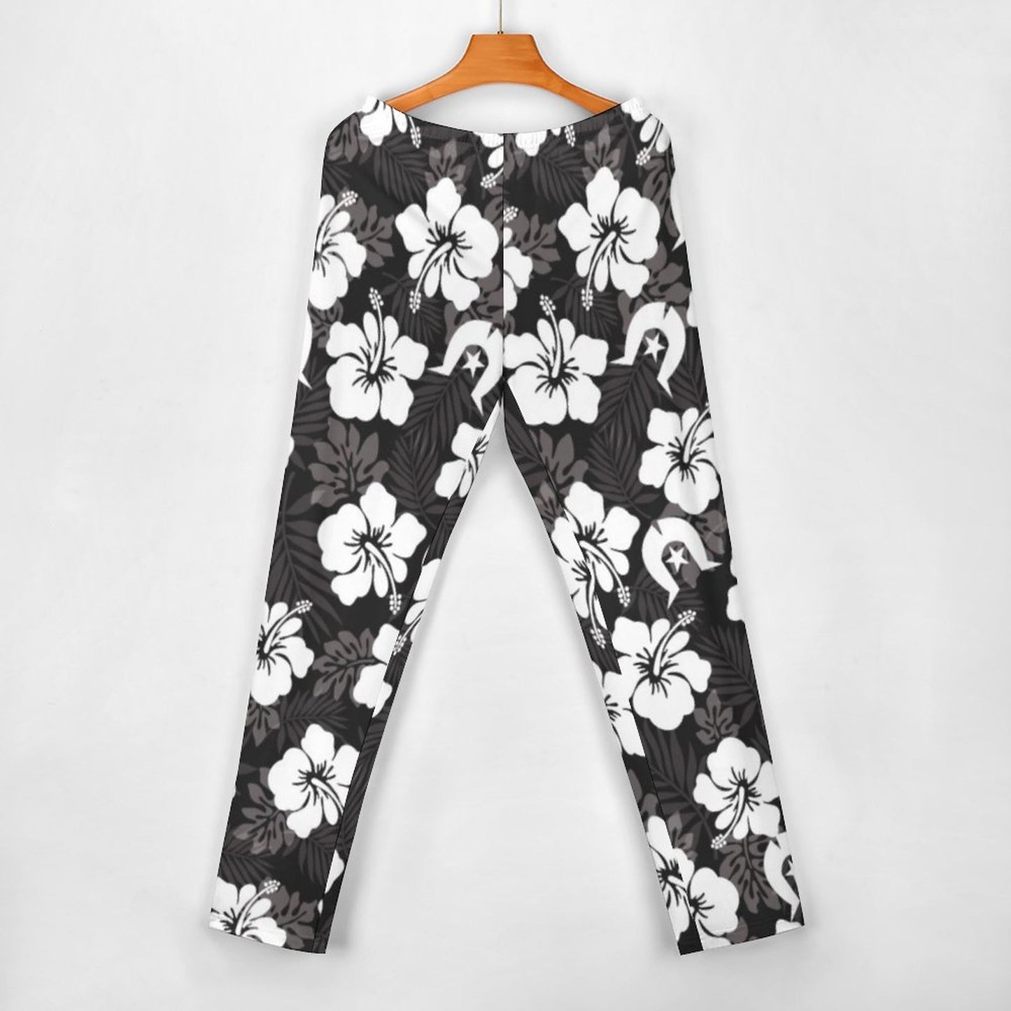 White Hibiscus and Dhari (Black) on Diagonal Shoulder Two Piece Set