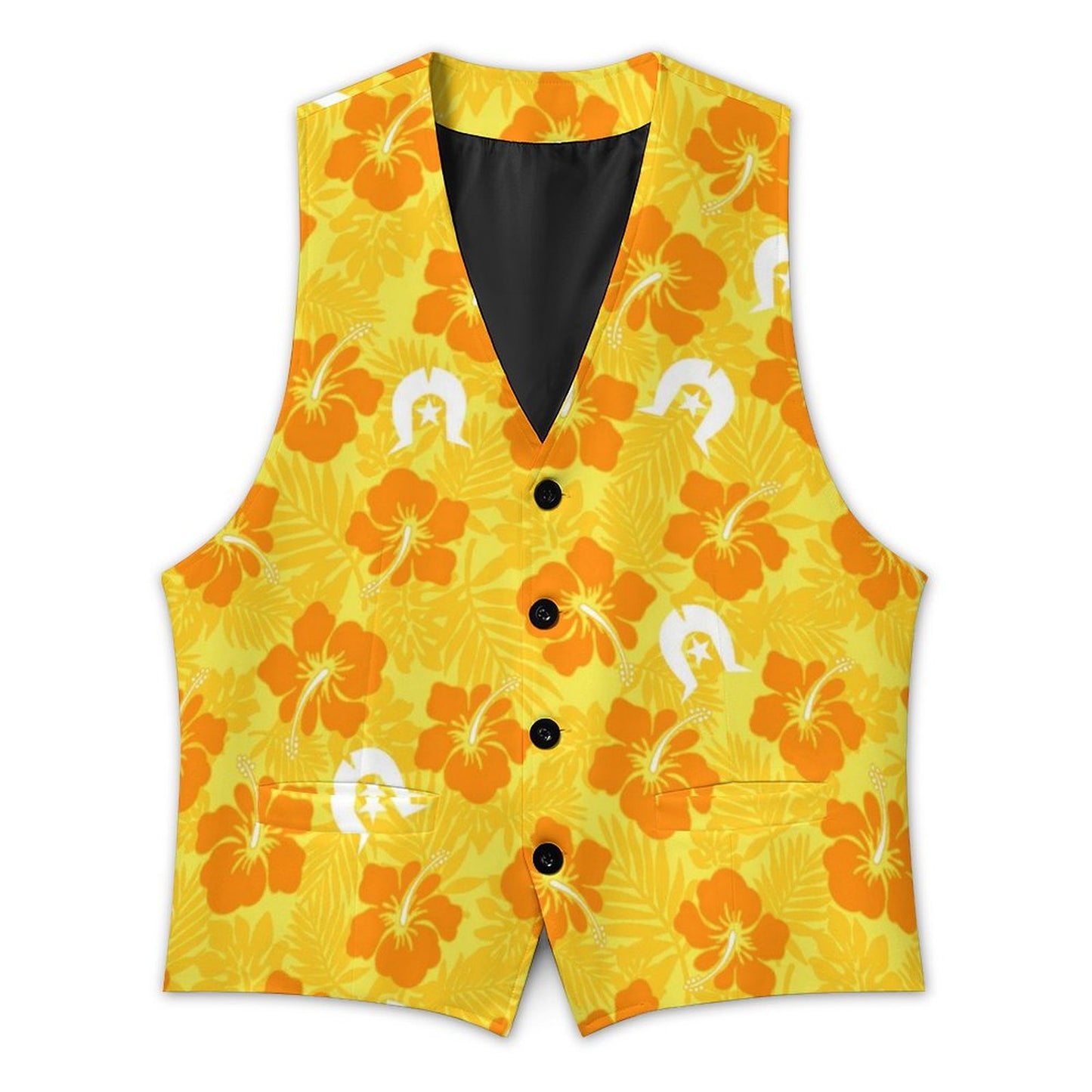 Hibiscus flowers with Dhari (Gold) on Men's Sleeveless Suit Vest