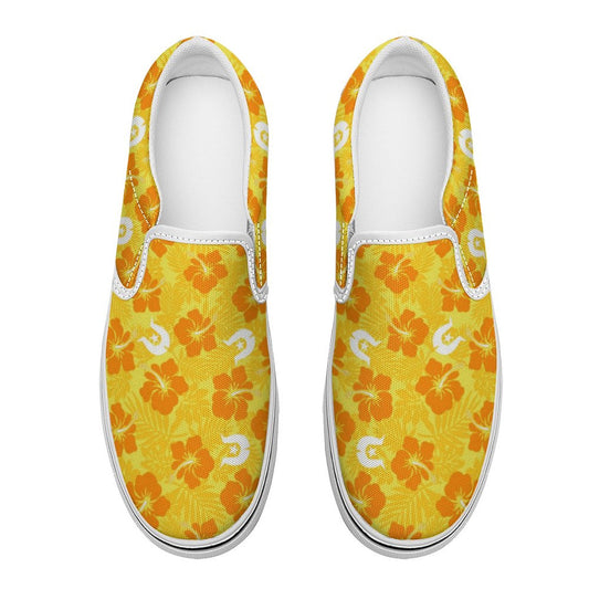 Hibiscus flowers with Dhari (Gold) on Canvas Shoes for Teenagers
