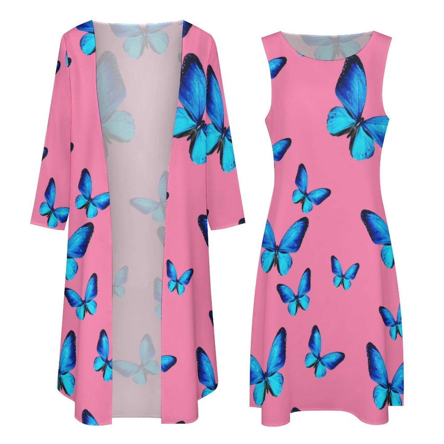 Blue Butterflies on Long Dress Set
