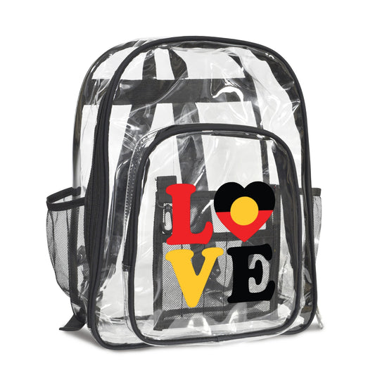 Aboriginal Flag with 'LOVE on Clear Backpack