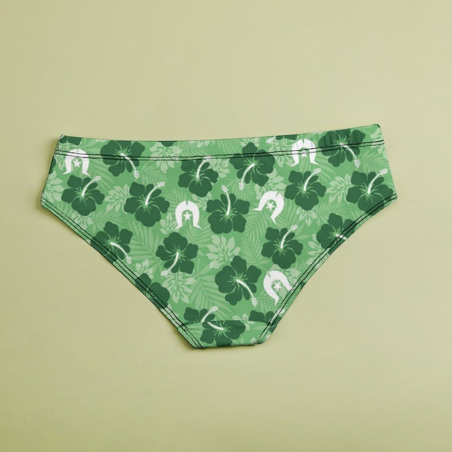 Hibiscus flowers with Dhari (Sea Grass Green) on Women's Low-Rise Panties