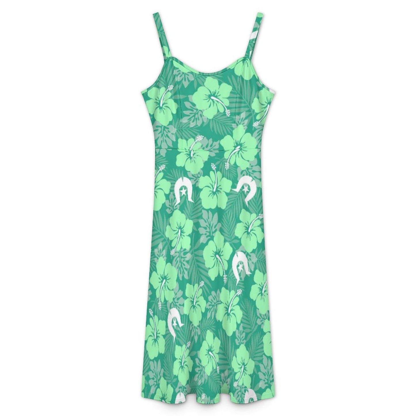 Hibiscus flowers with Dhari (Royal mint) on Midi Spaghetti Strap Dress