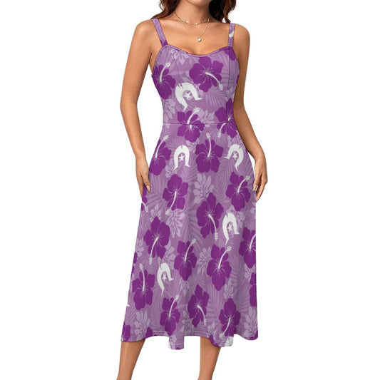 Hibiscus flowers with Dhari (Royal purple) on Midi Spaghetti Strap Dress