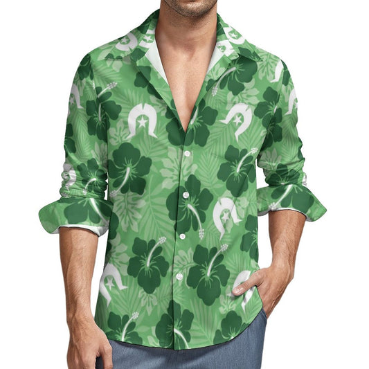 Hibiscus flowers with Dhari (Sea Grass Green) on Men's Long Sleeve Shirt
