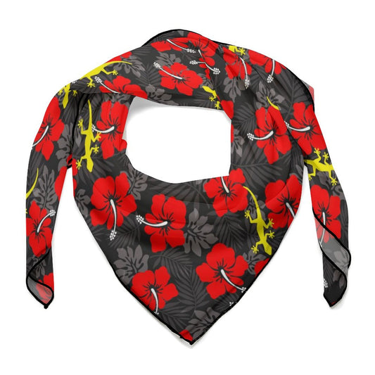 Royal Red Hibiscus flowers with Gecko on Women's Scarf