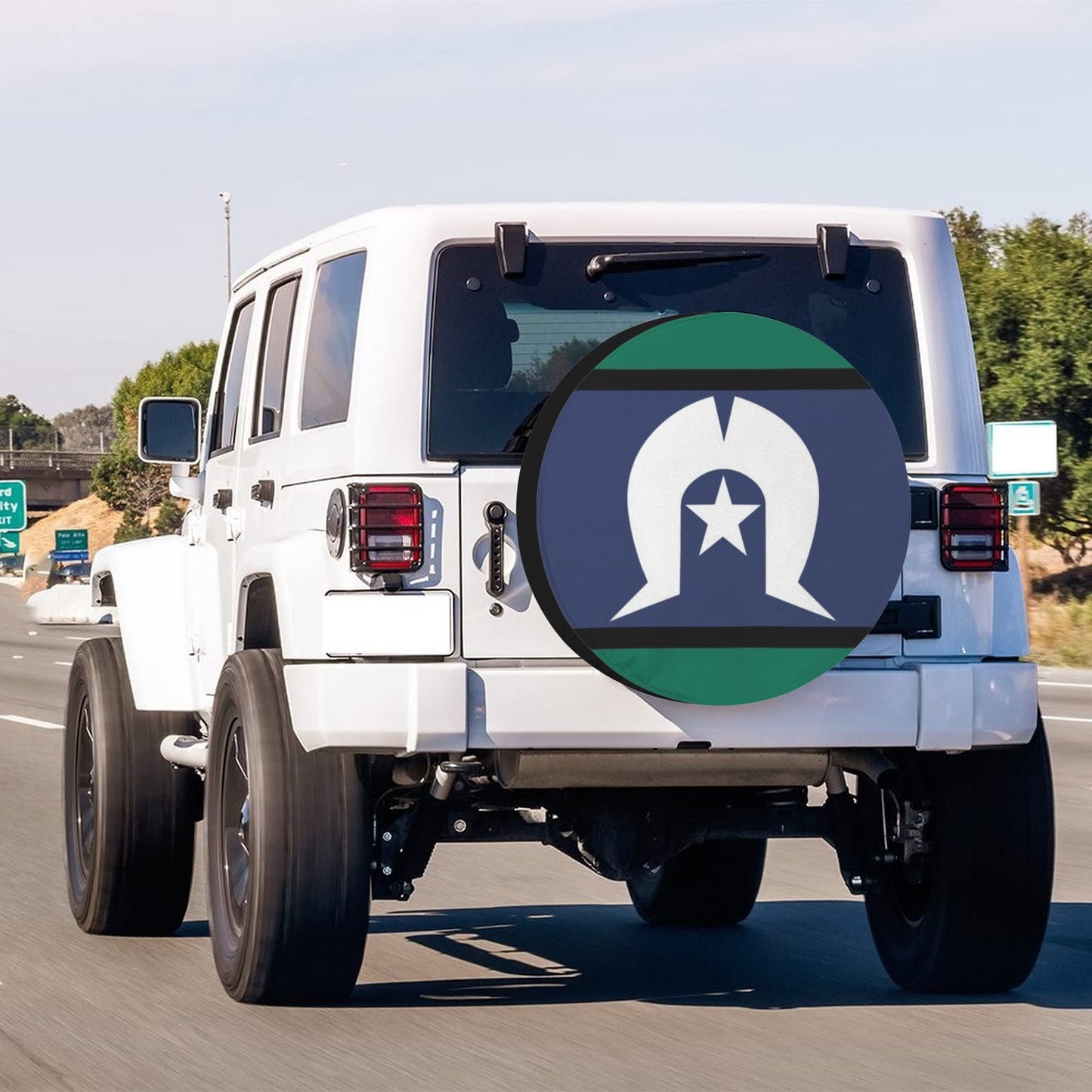 Torres Strait flag on Spare Tire Cover (14")