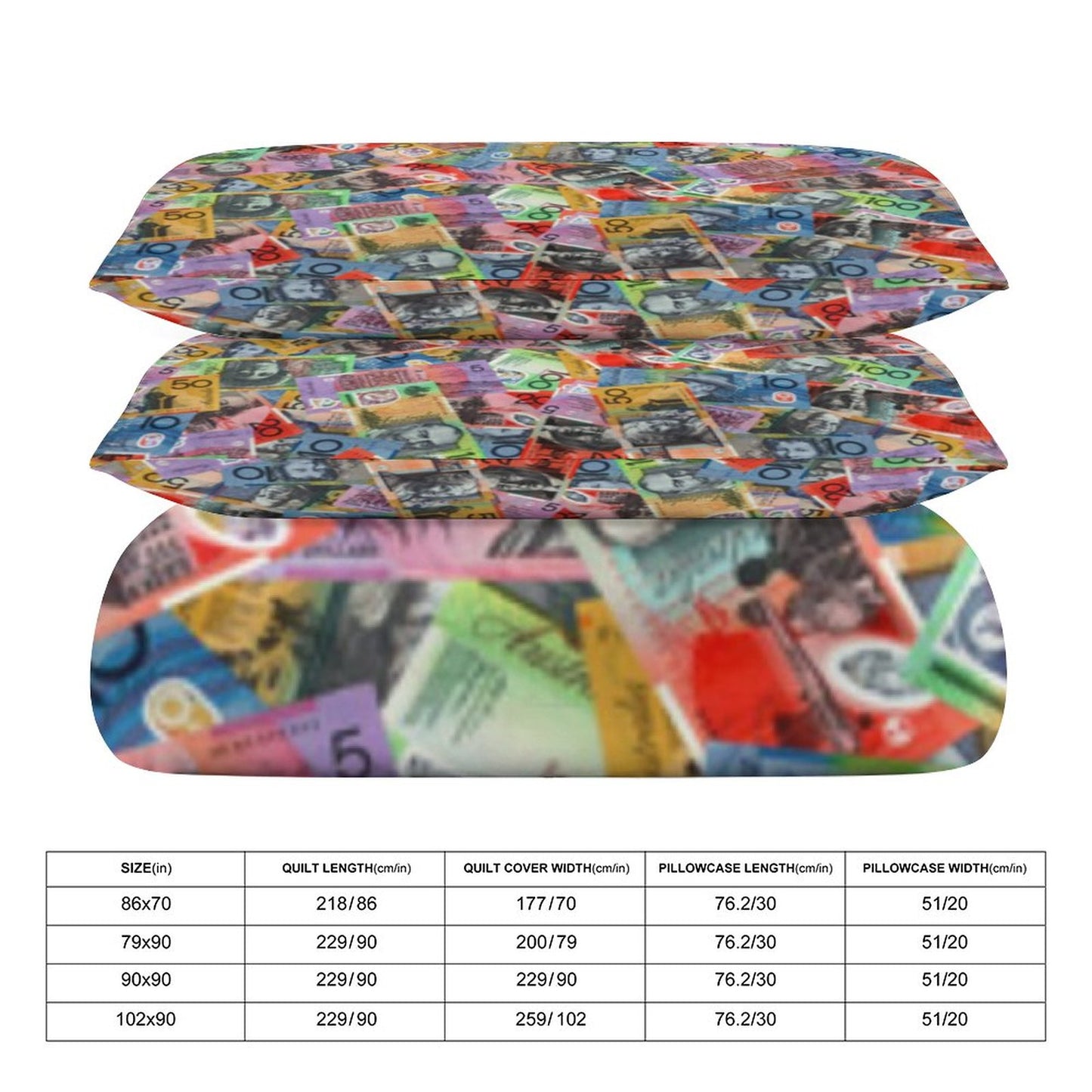 Australian dollars on 3-Piece Bedding Set-102"x90"/ 259x229cm